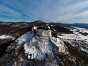 Fuzer castle in Zemplen mountains Hungary. Amazing renewed historical fotress what built to  top of a volcanic mountain in 13th ccentury.